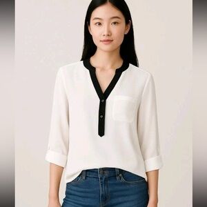 New Directions Blouse Size S V-Neck Black Neck Transparent 3/4 Sleeves
Mtp(8)